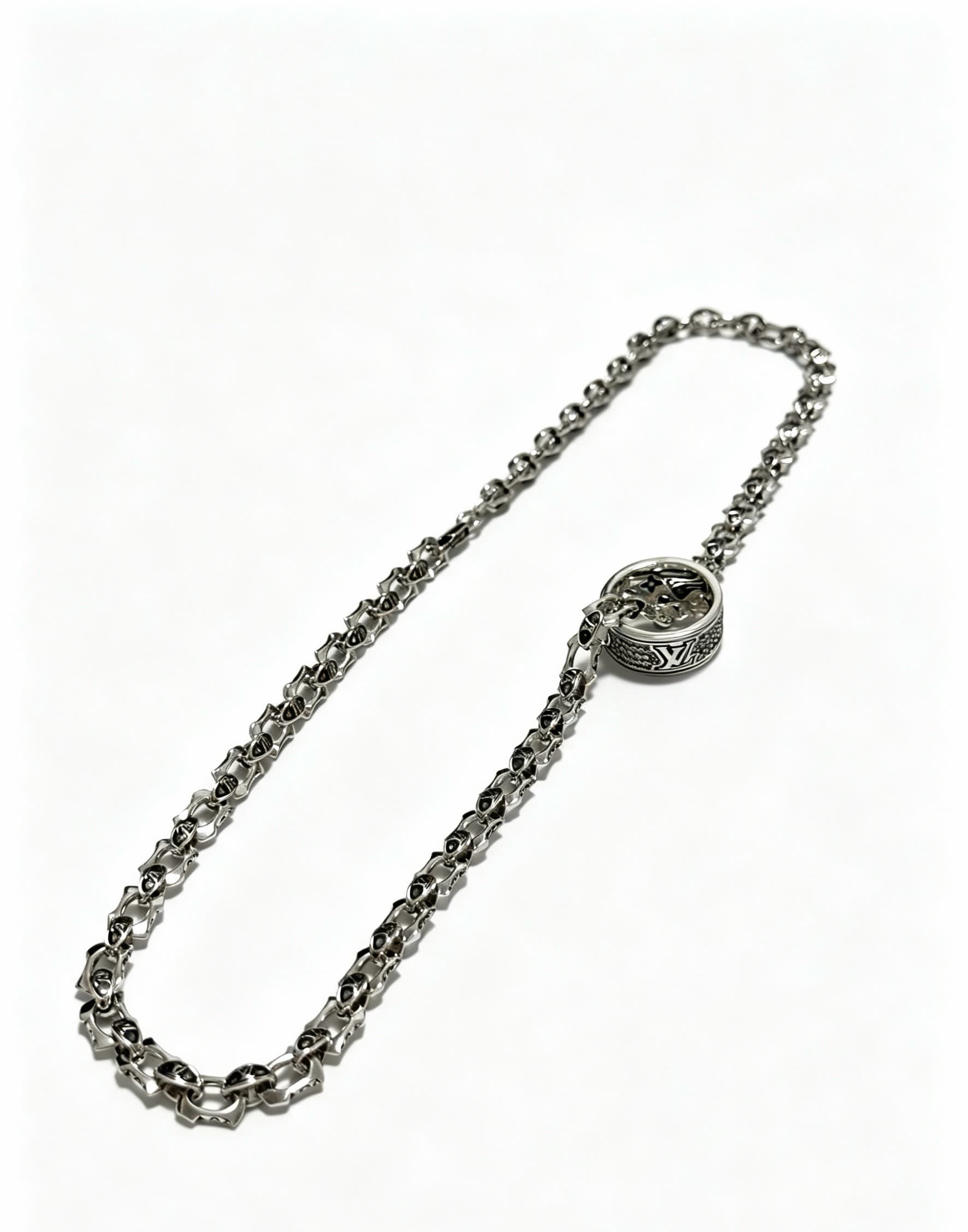 Louis Vuitton Silver Chain Necklace with Decorative Clasp